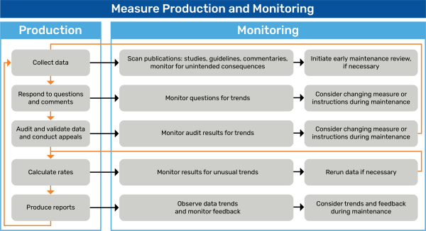 A flow chart of the measure production and monitoring processes.